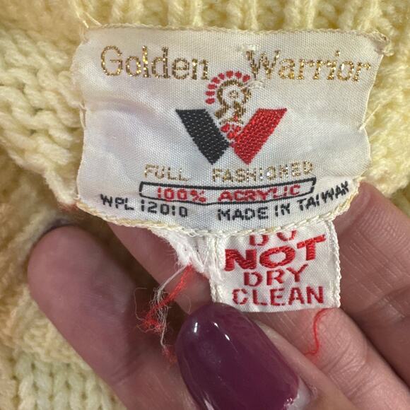 Golden Warrior Vintage Acrylic Zig Zag Fair Isle Cream Brown Sweater Men Medium - Picture 5 of 7